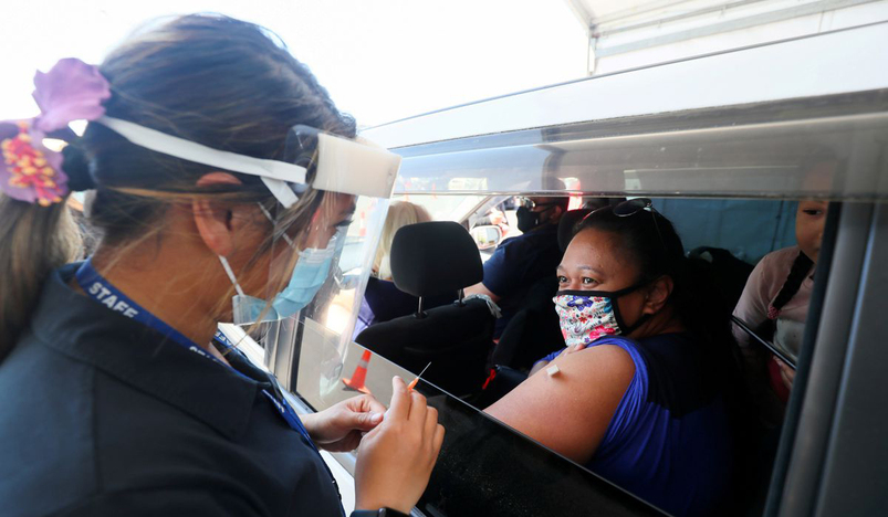 A member of the public receives a Pfizer vaccine in New Zealand